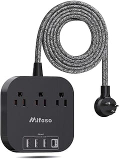 3. Mifaso Power Strip with USB C, 3 Outlet 4 USB Ports 4.5A Flat Plug Desktop Charging Station