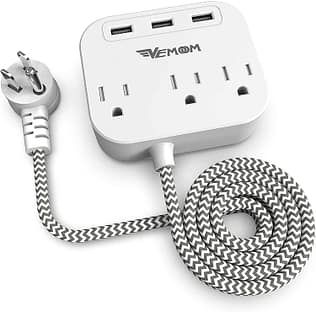 2. VEMOOM Power Strip with USB, 3 Outlets and 3 USB Ports 6.5Ft Long Extension Braided Cord