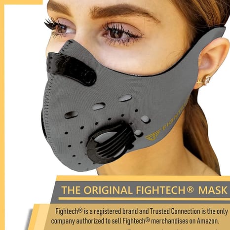 FIGHTECH Dust Mask | Mouth Mask Respirator with 4 Carbon Filters for Pollution Pollen Allergy Woodworking Mowing Running | Washable and Reusable Neoprene
