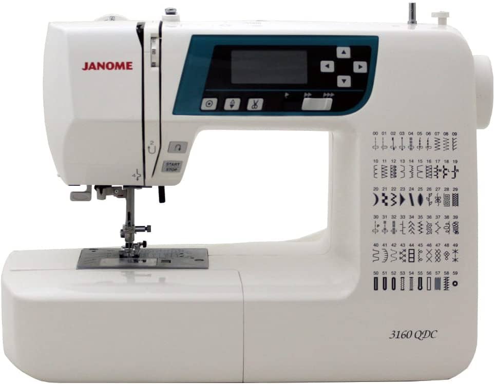 Janome 3160QDC Computerized Sewing Machine (New 2020 Tan Color) w/Hard Cover + Extension Table + Quilt Kit + 1/4 Seam Foot w/Guide + Overedge Foot + Zig Zag...
